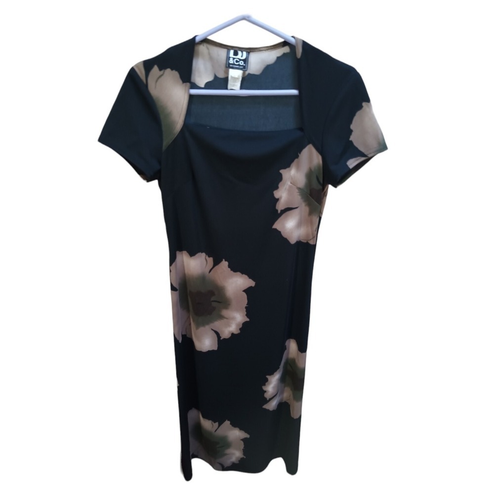 Dj & Co Dawn Joy 90's Vintage Dress Black Floral Size 10 Y2K Watercolor - Picture 1 of 6